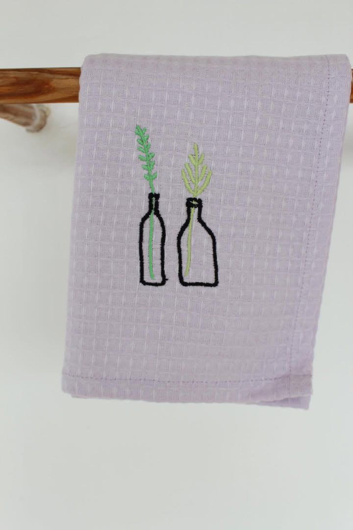 Face/ hand towels with embroidery - Purple Vase