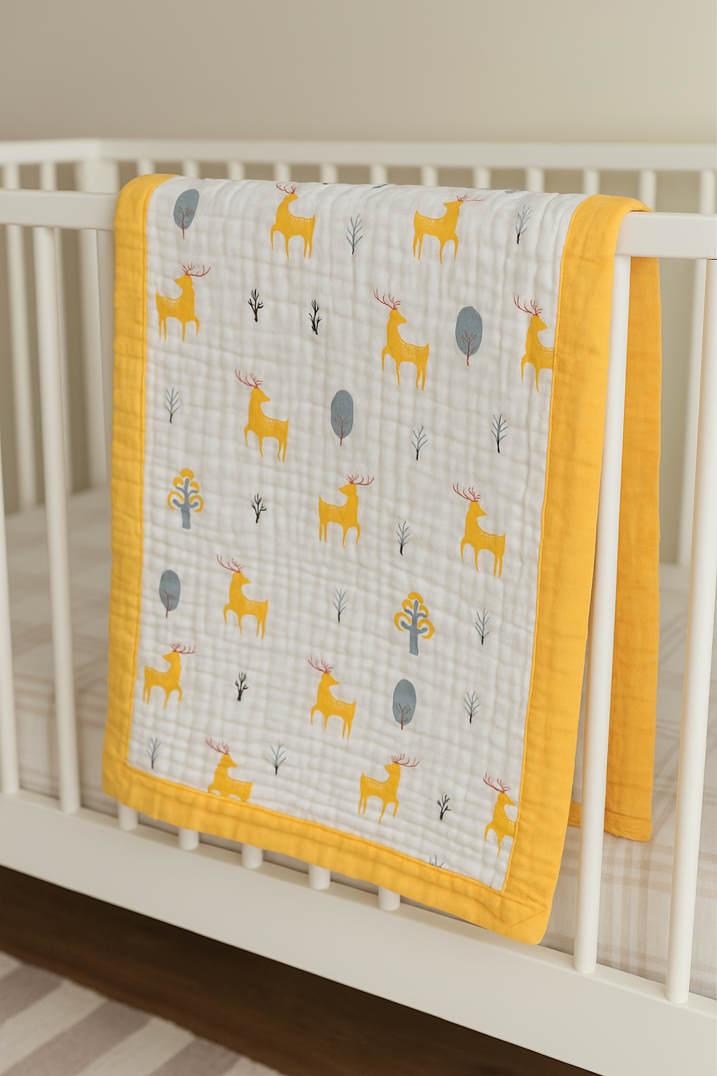 Muslin Cotton dohar for Kids- Yellow deer