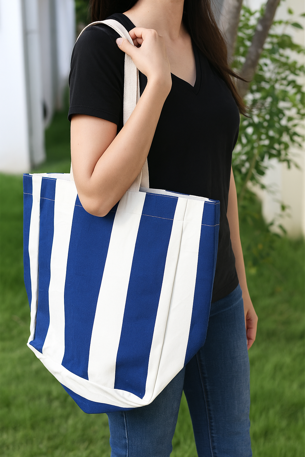 Beach / Over sized All purpose Tote/Bag- Blue stripes