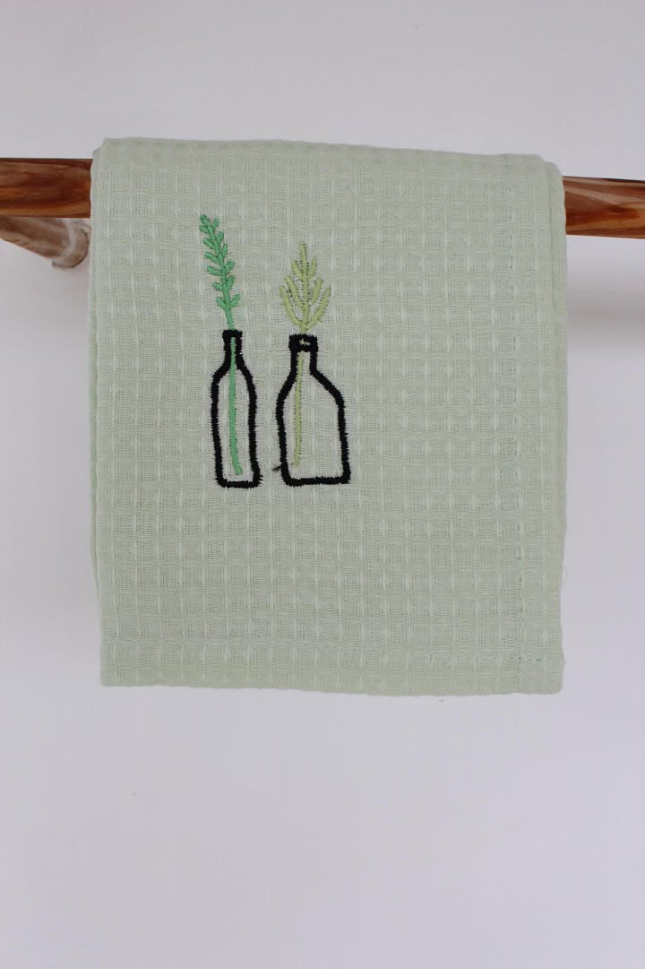 Face/ hand towels with embroidery - Green Vase