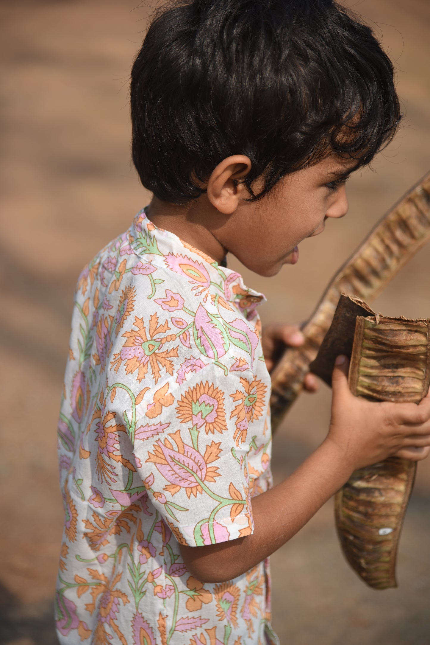 Kids Hand Block Printed Shirt- Floral