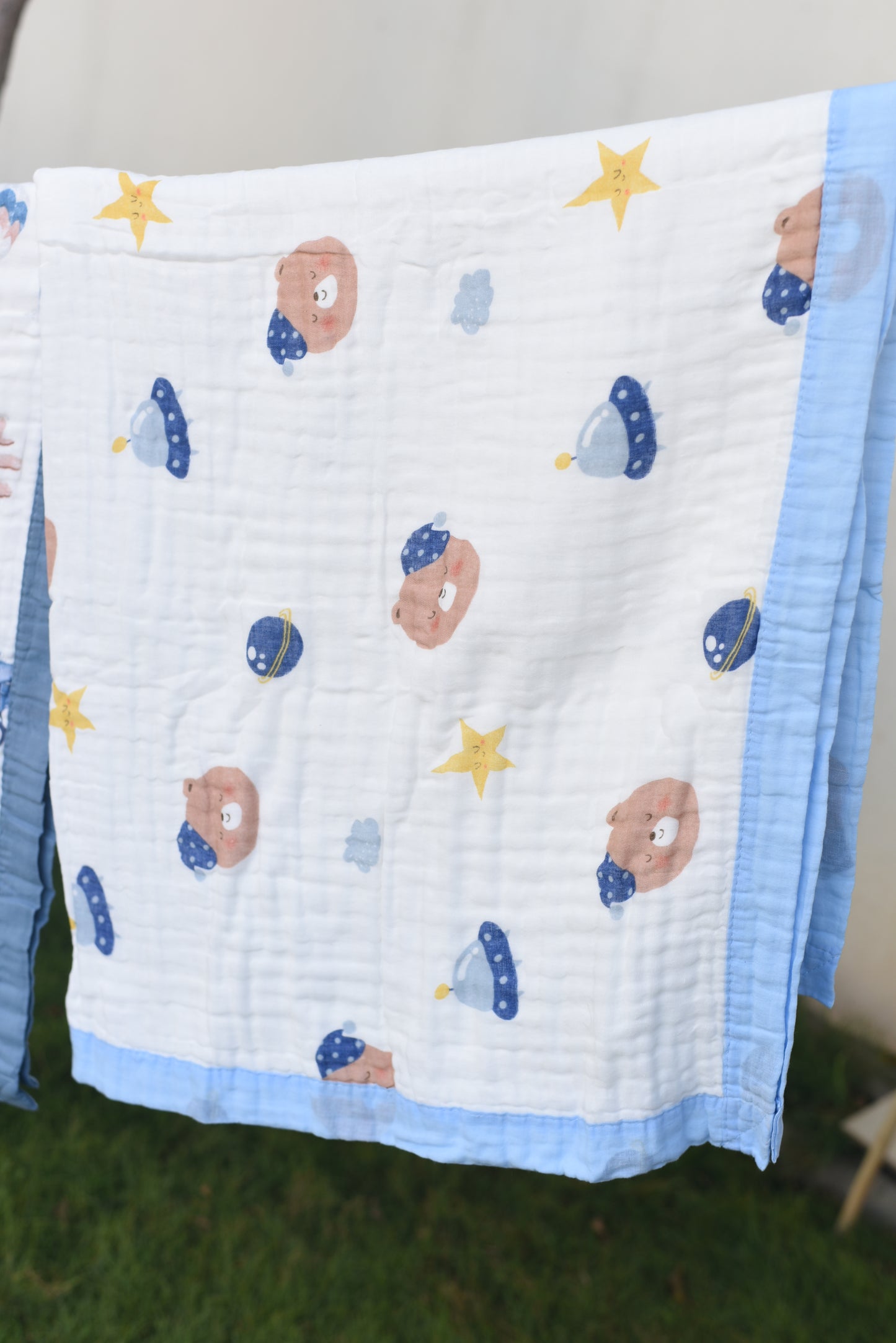 Muslin Cotton dohar for Kids-Blue teddy