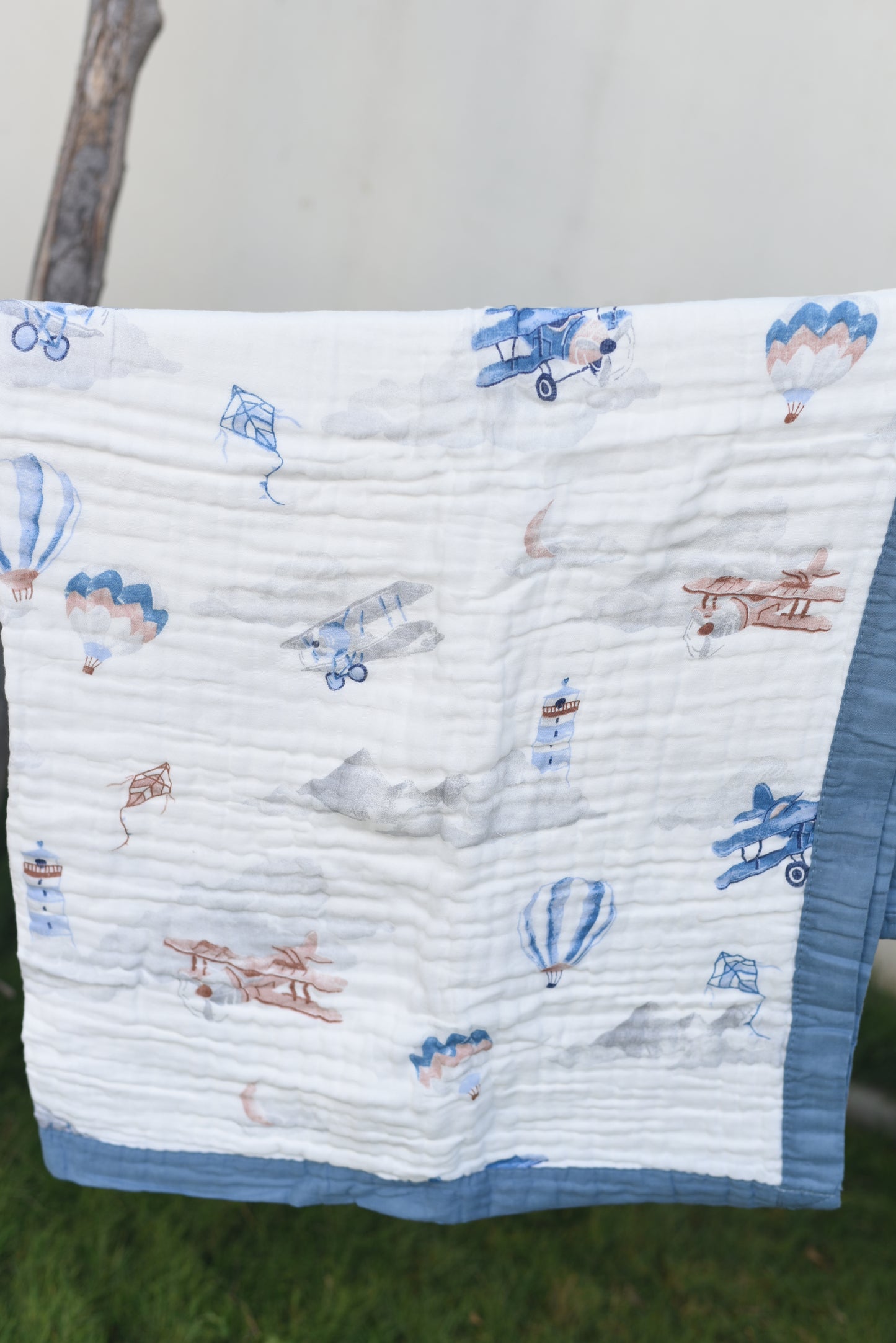 Muslin Cotton dohar for Kids- Blue aircrafts
