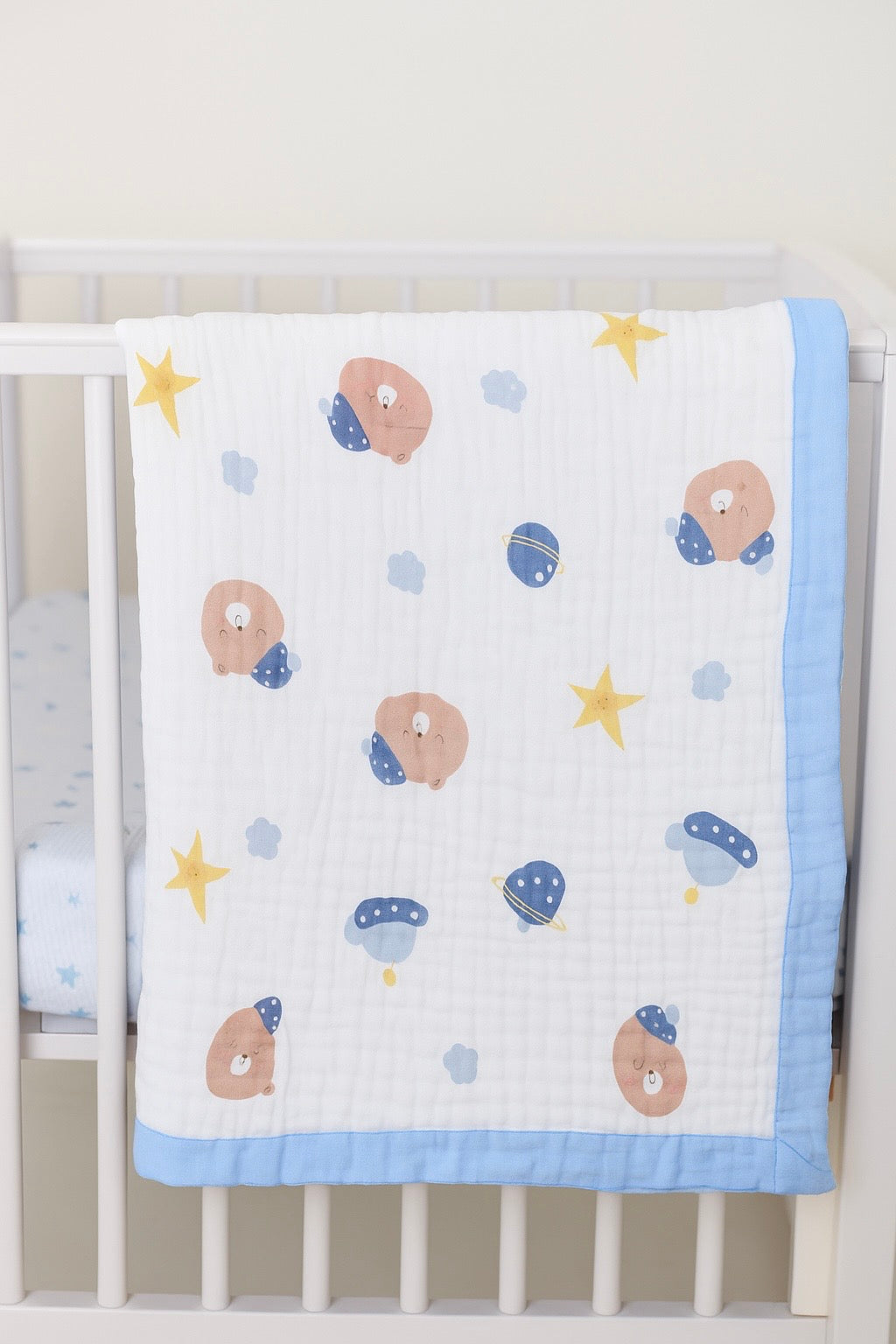 Muslin Cotton dohar for Kids-Blue teddy