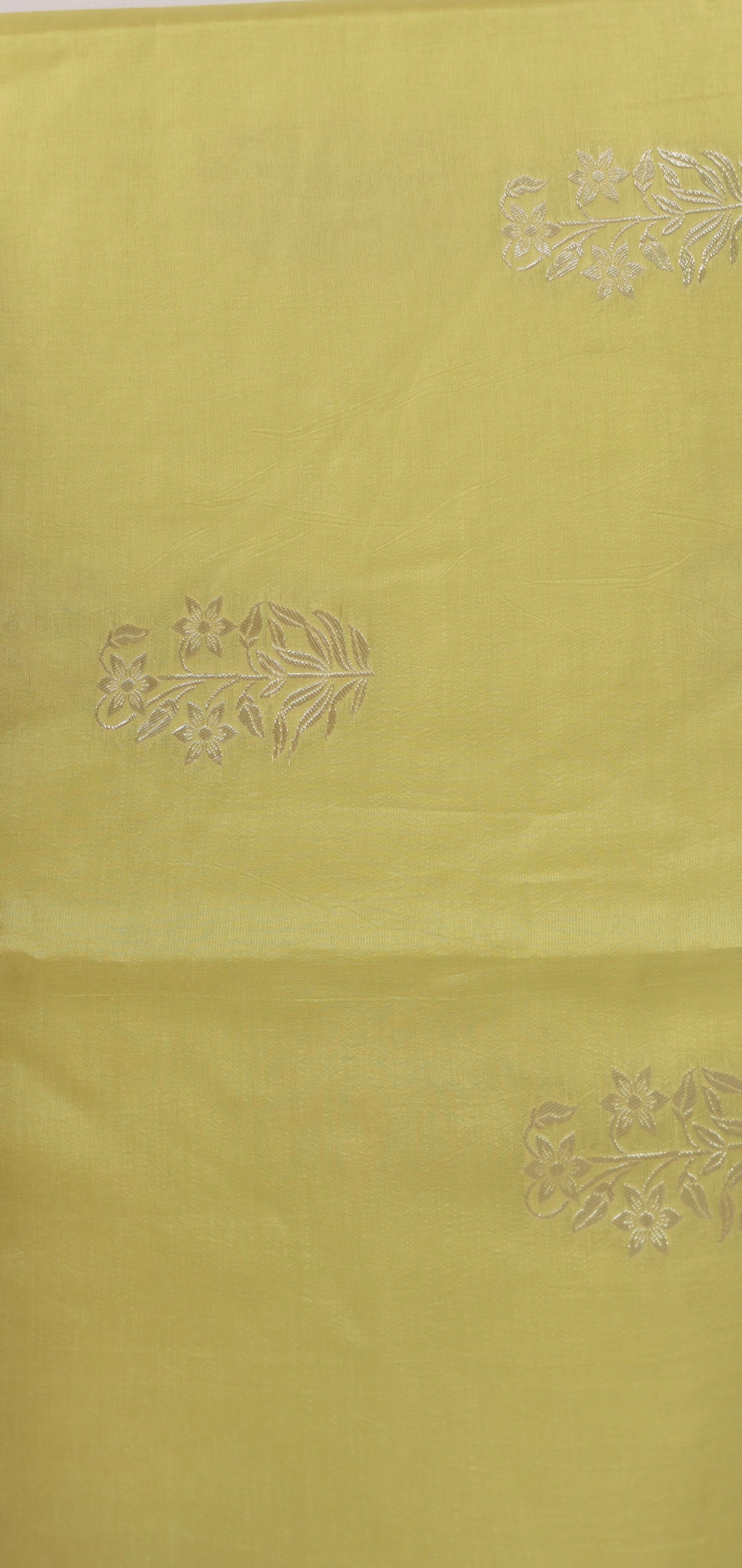 Russian Silk ( Bemberg silk )-Lime yellow with flower motifs