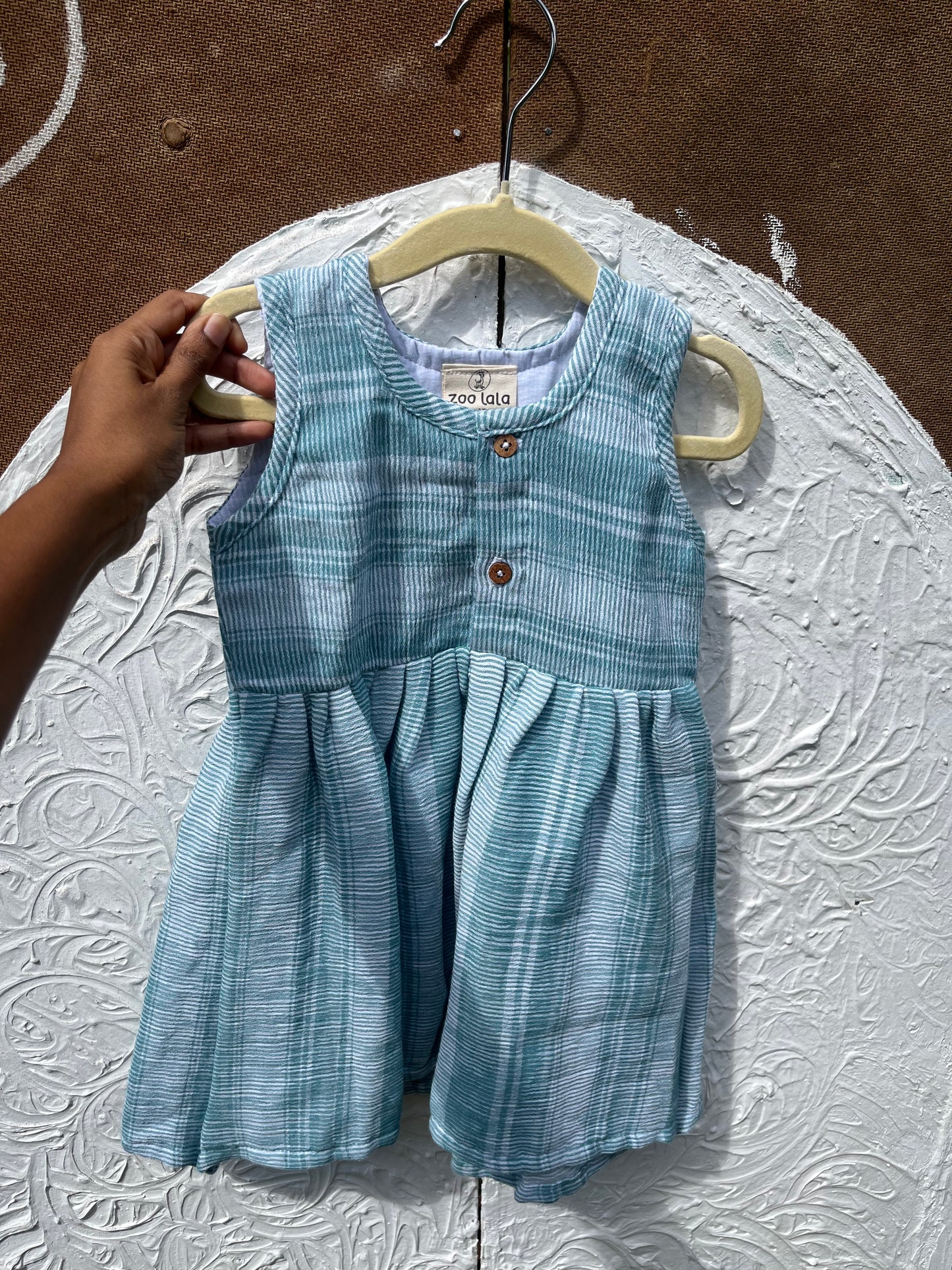 Blue Green crushed muslin frock