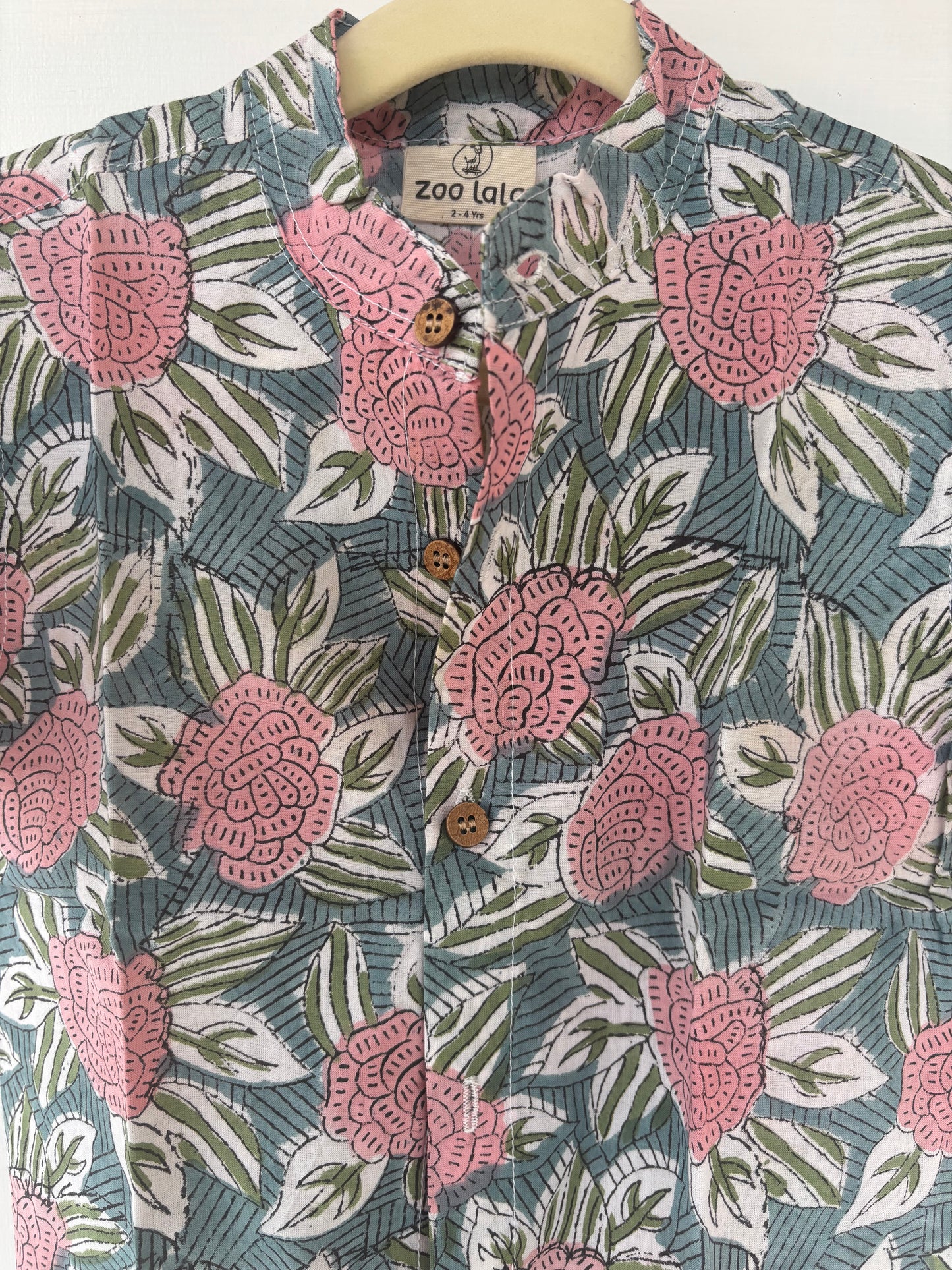 Kids Hand Block Printed Shirt - Blue floral