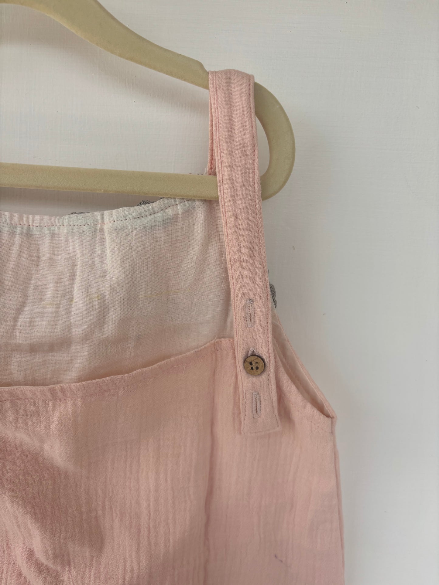 A line Muslin Mini pinafore dress with crochet