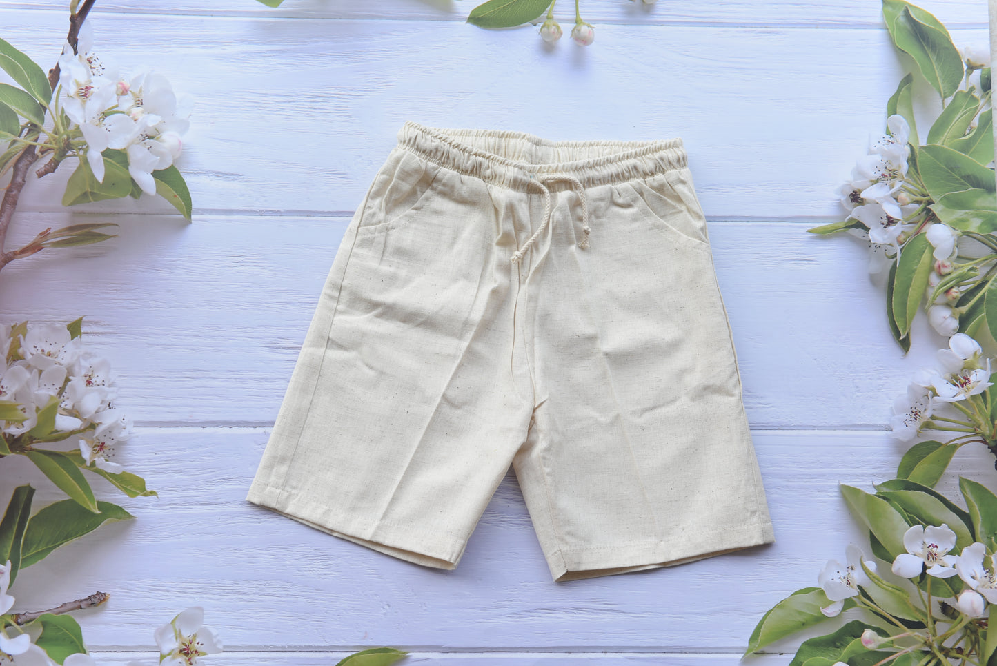 Boys Sets/Combo- Hand block shirt with linen shorts- Sea shells