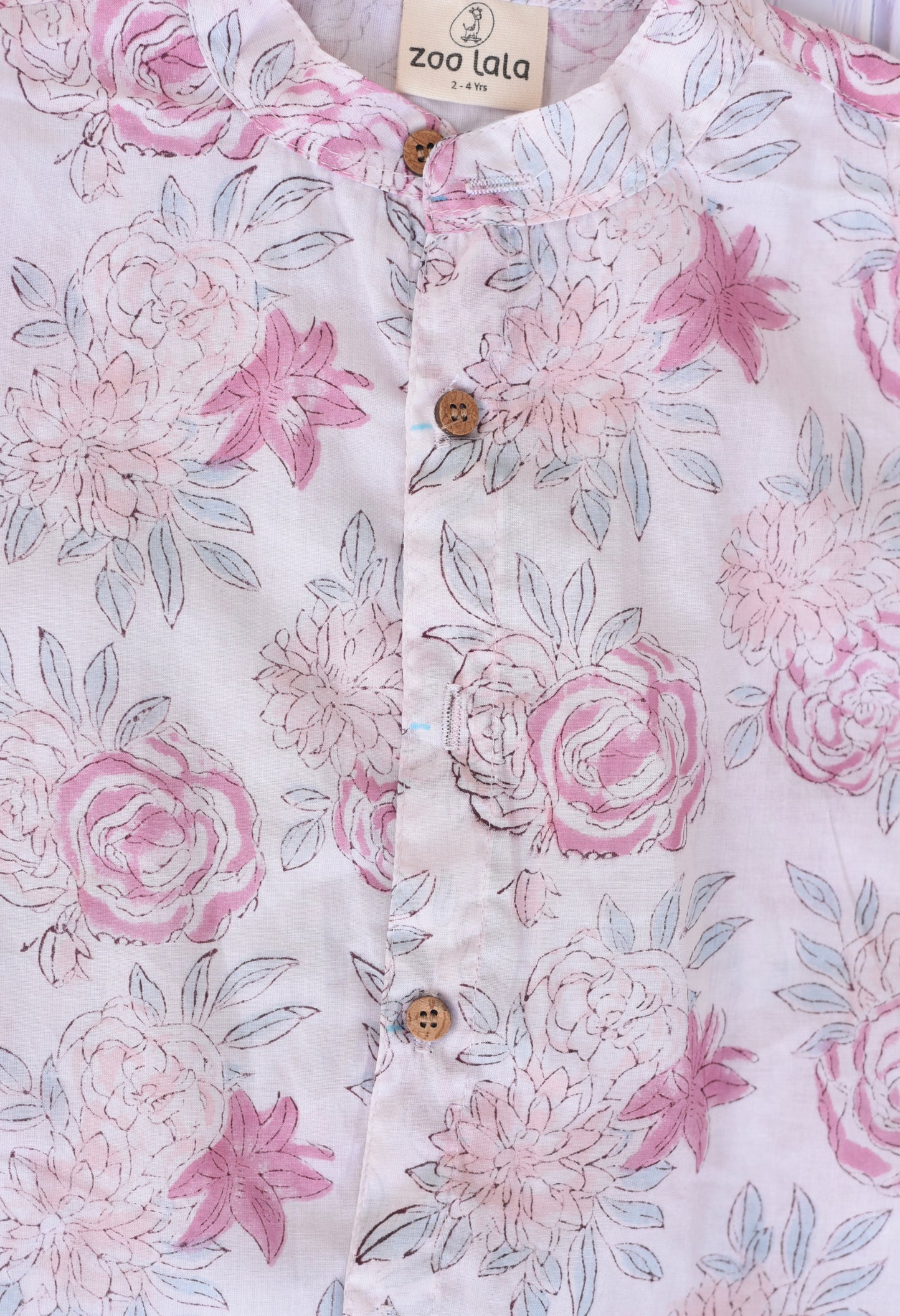 Kids Hand Block Printed Shirt - White roses