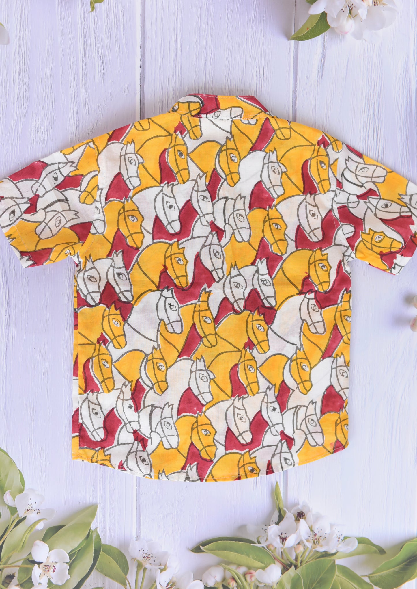 Kids Hand Block Printed Shirt - Red horse