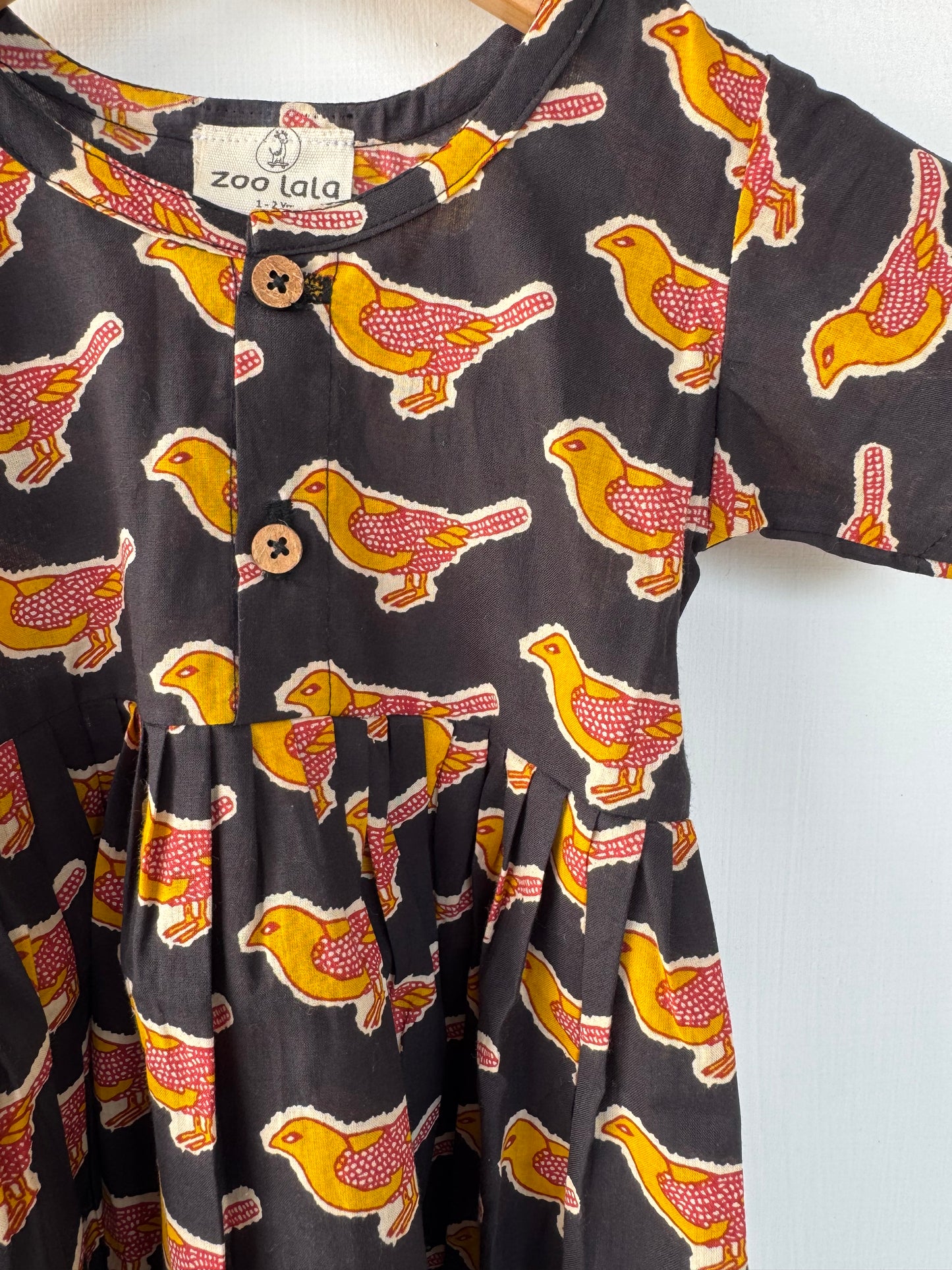 Half sleeves pleated frock - Bird