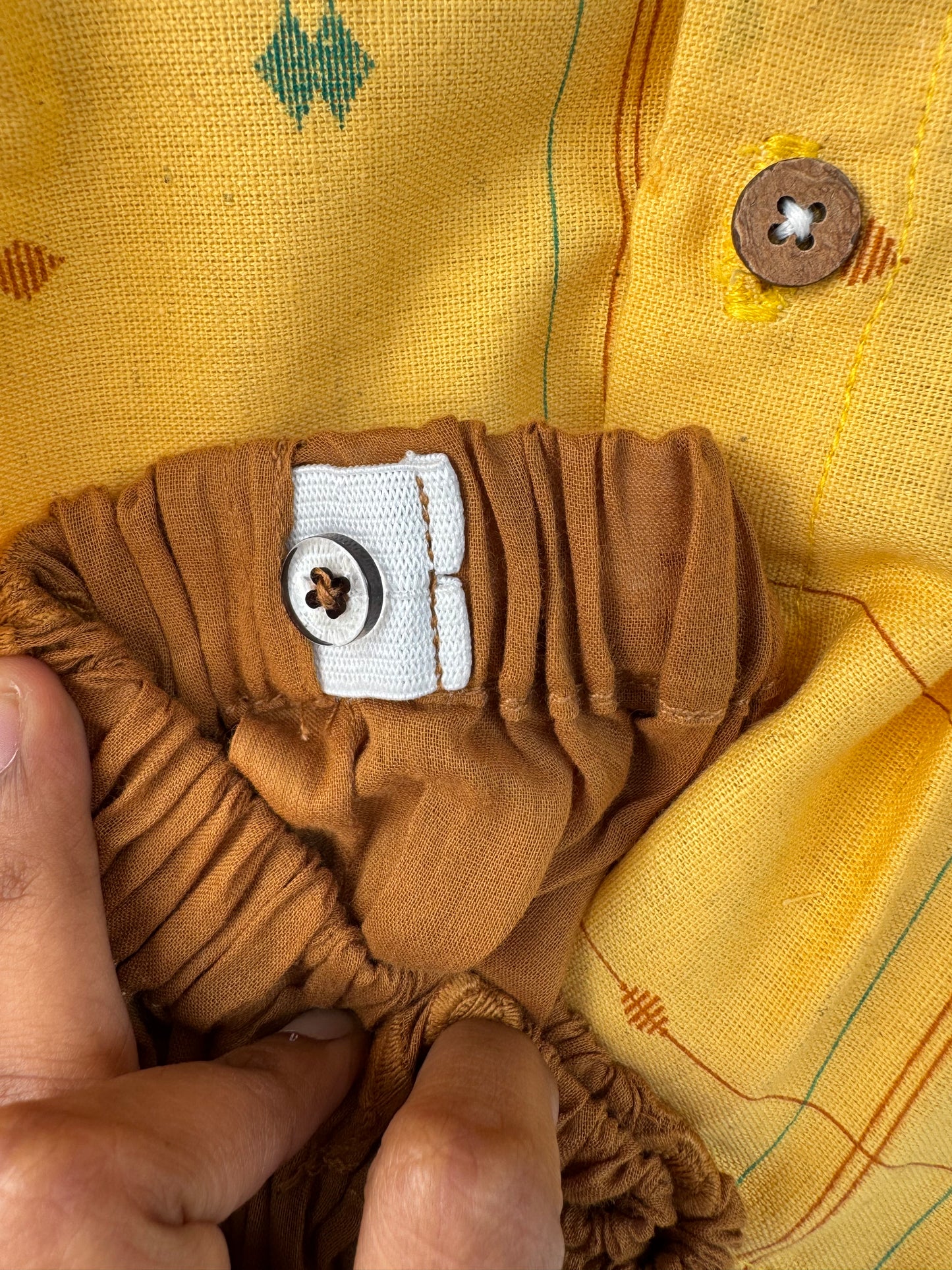 Cotton Crop top and skirt- Mustard and Brown
