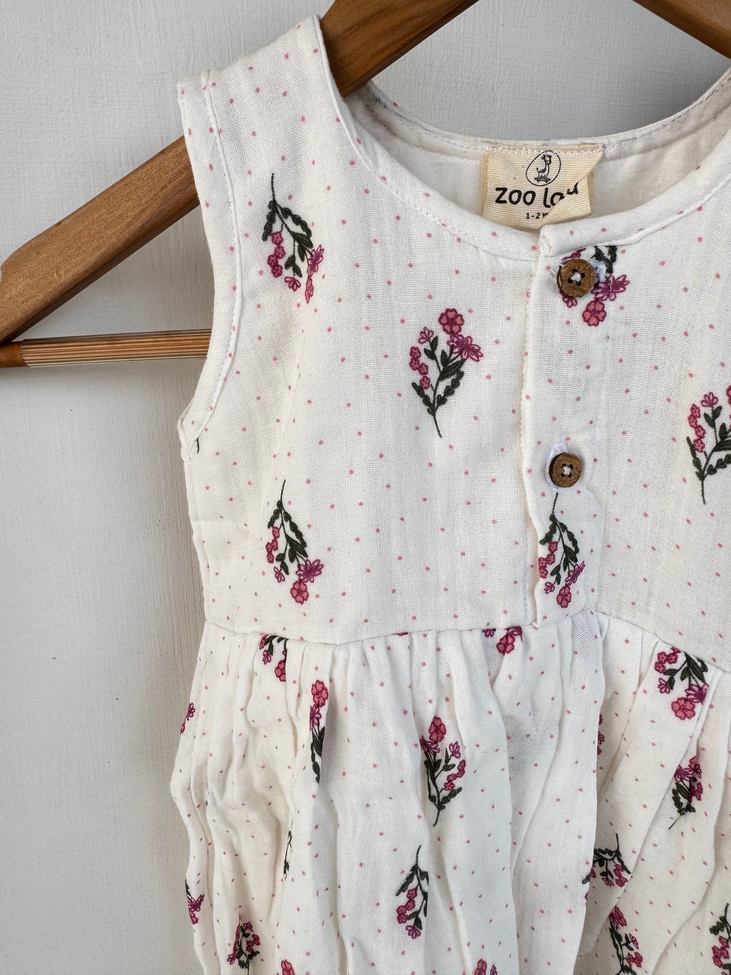 Soft Double Muslin floral frock- White with lining