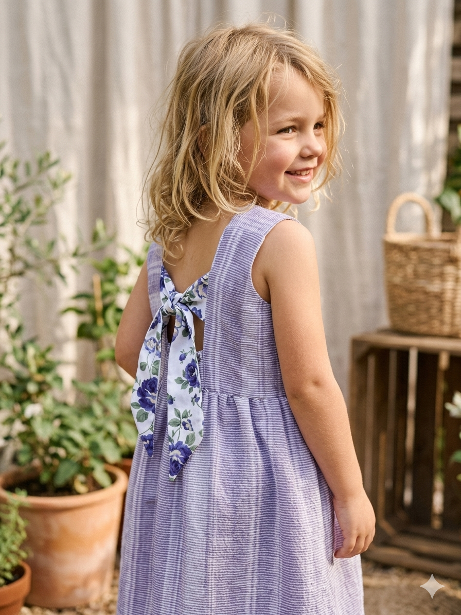 Lavendar Muslin frock with back tie - with lining
