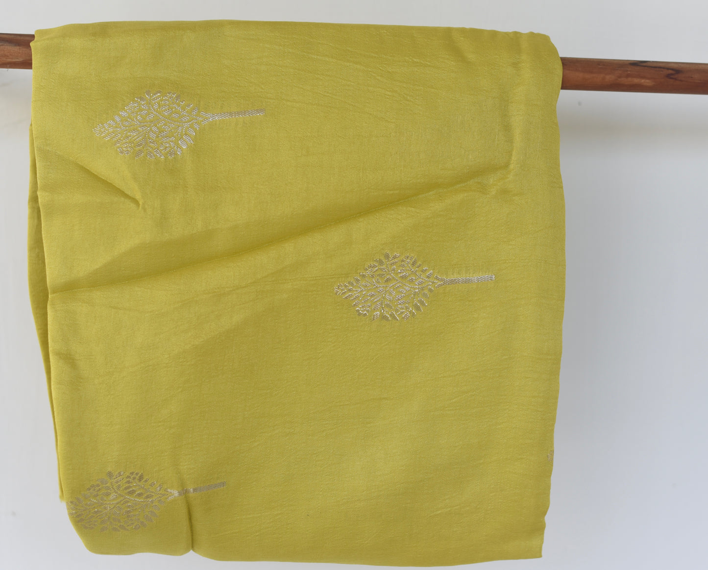 Russian Silk ( Bemberg silk )-Lime yellow with tree motifs