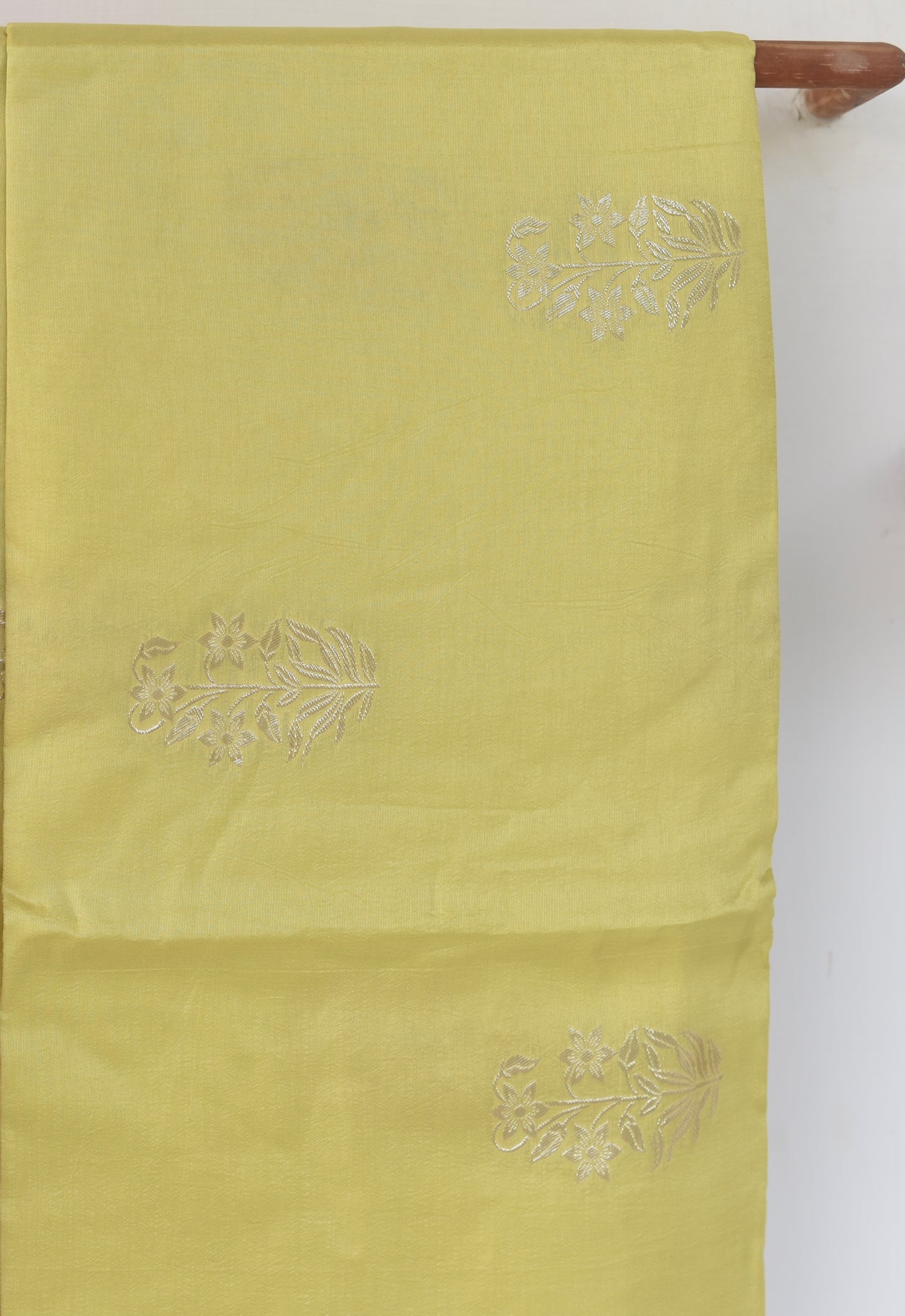 Russian Silk ( Bemberg silk )-Lime yellow with flower motifs