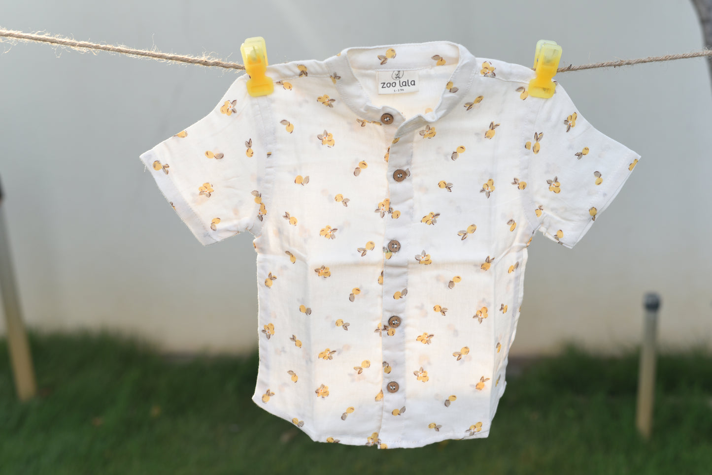 Muslin Shirt- Mandarin collar ( Lemons)