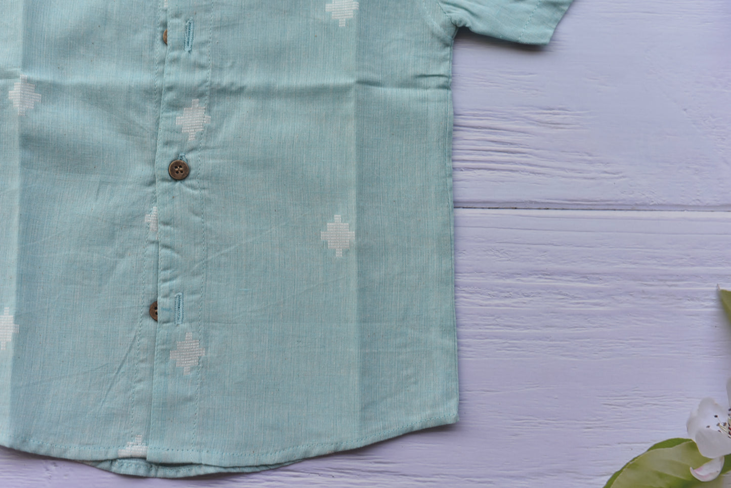 Handloom Shirt- Mandarin collar (Blue and white butta)