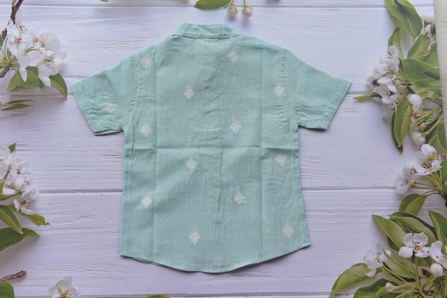 Handloom Shirt- Mandarin collar (Blue and white butta)