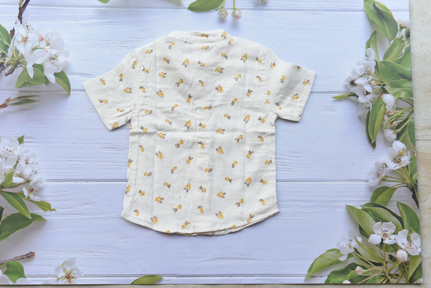 Muslin Shirt- Mandarin collar ( Lemons)