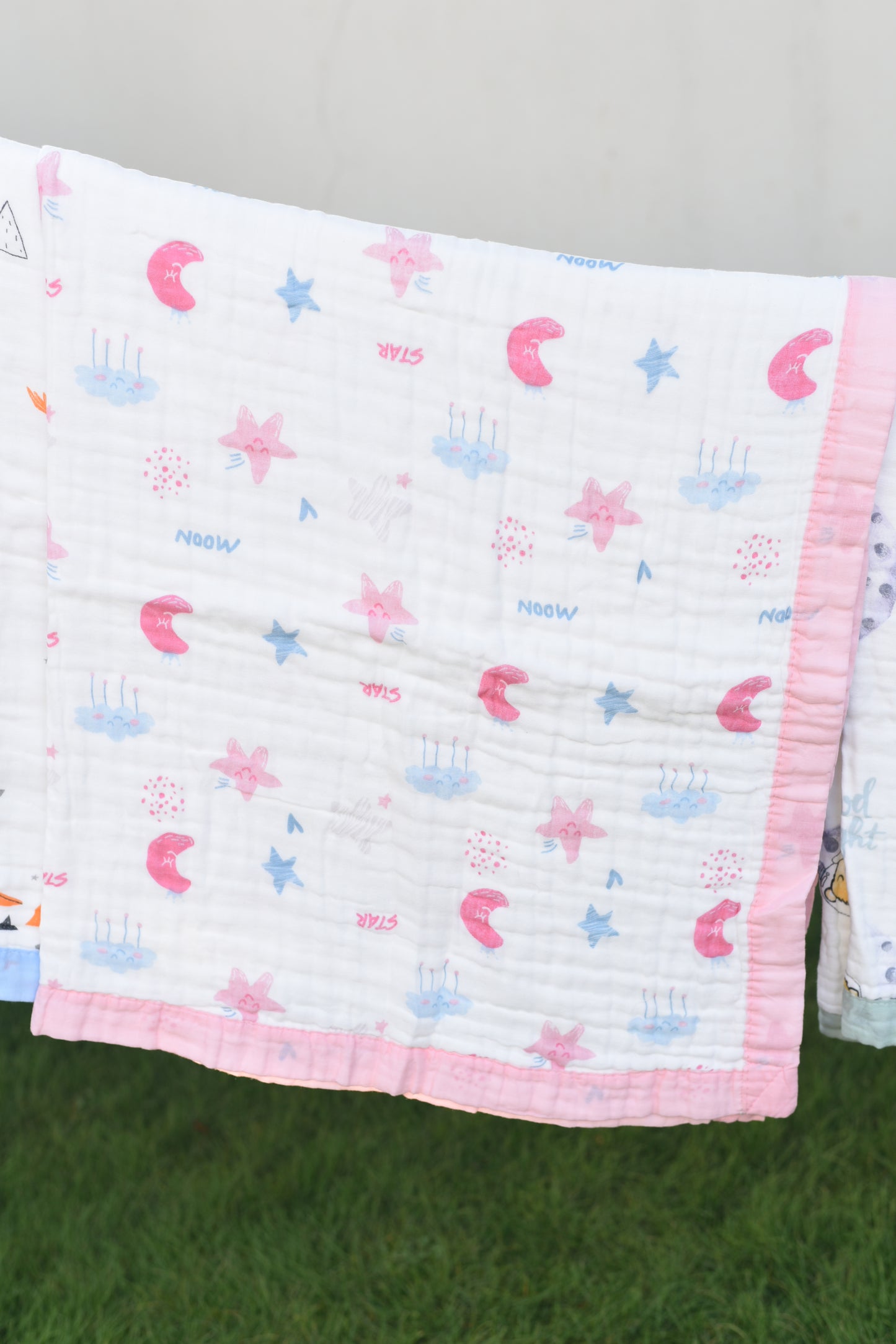 Muslin Cotton dohar for Kids- Pink star & moon