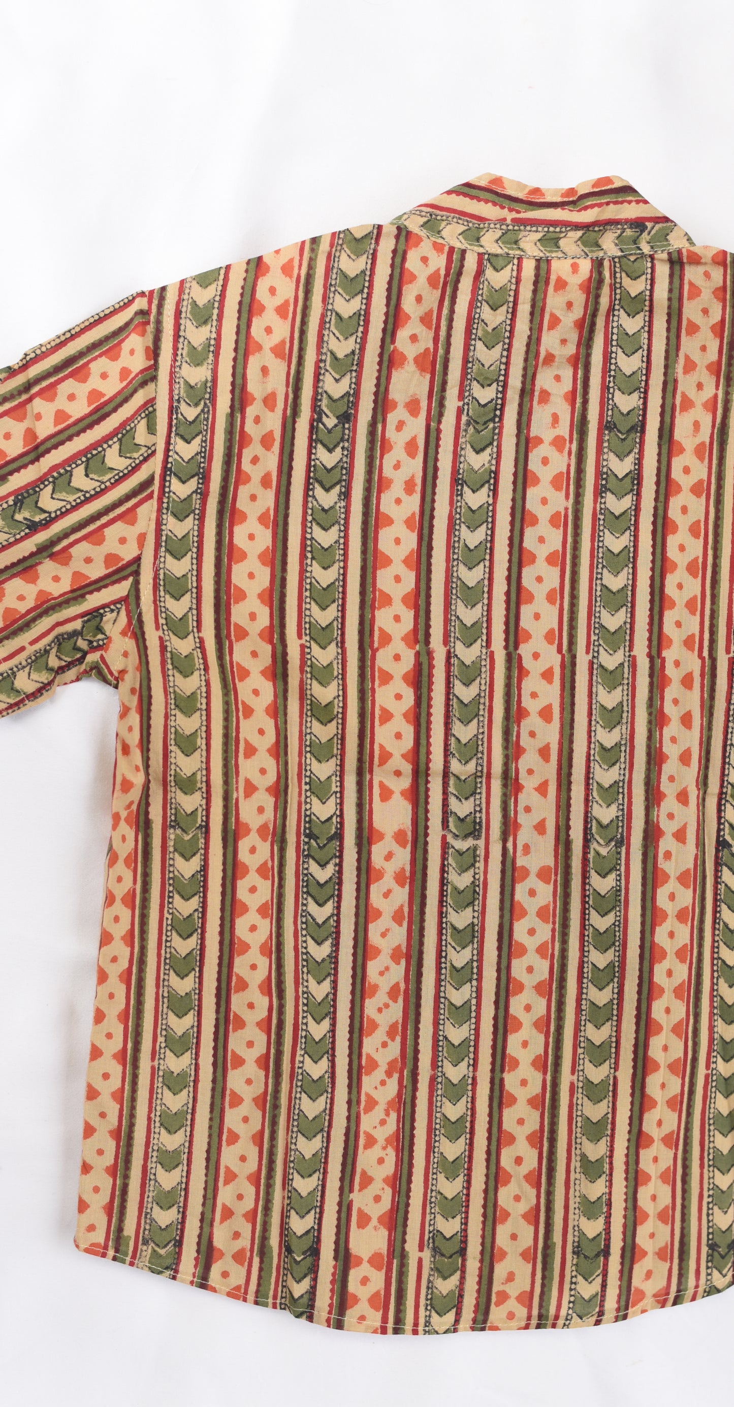 Kids Hand Block Printed Shirt - Red and beige stripes
