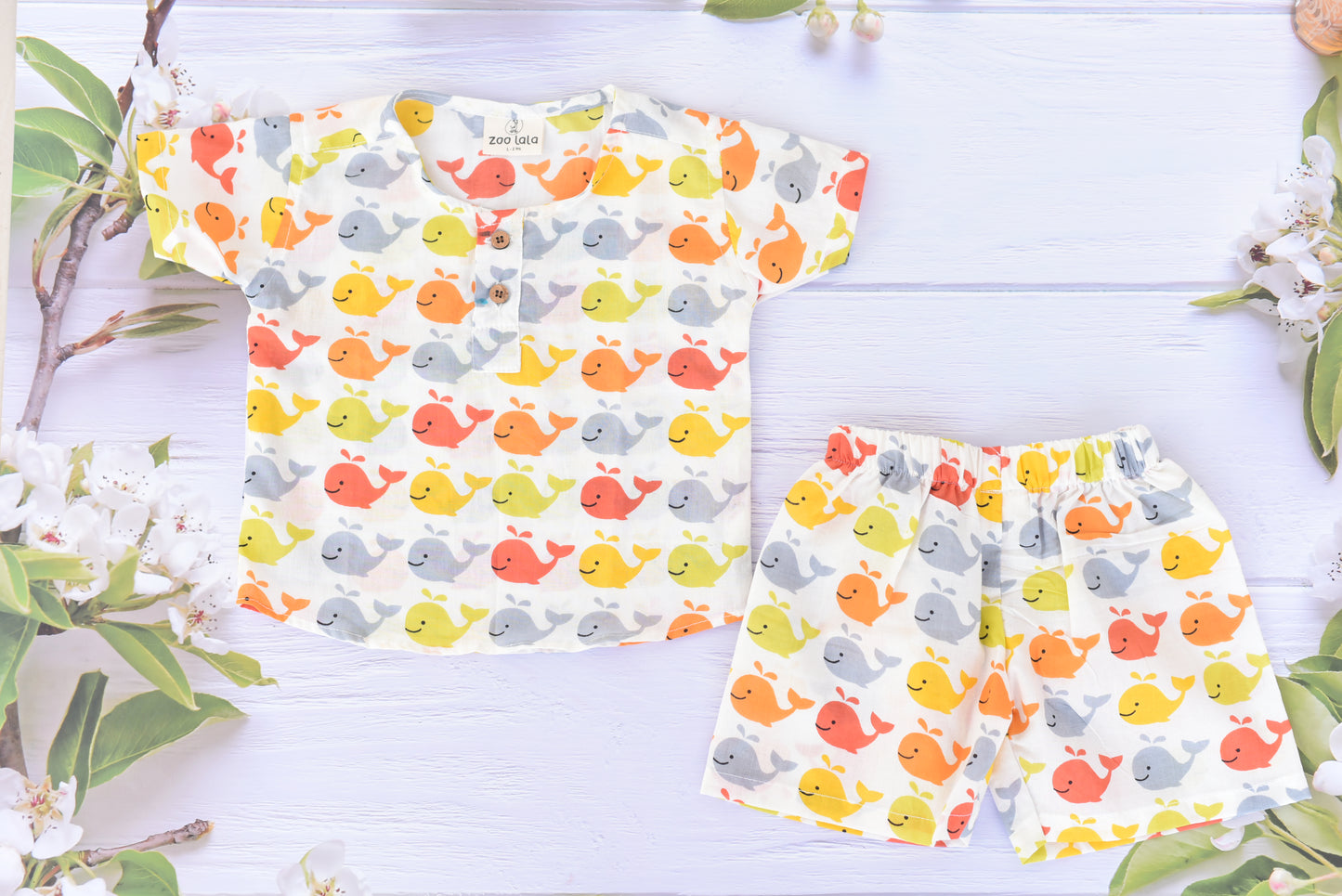 Unisex Kids hand block co-ord sets-whale