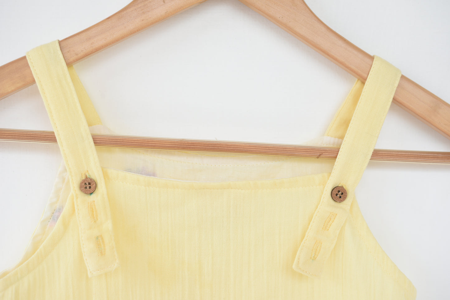 A line Muslin Mini pinafore dress with lace-Yellow