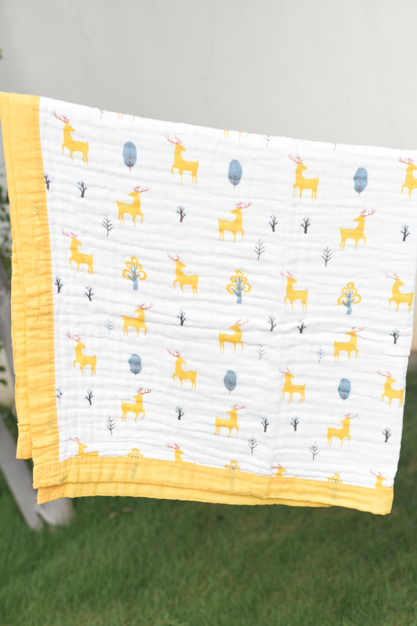 Muslin Cotton dohar for Kids- Yellow deer