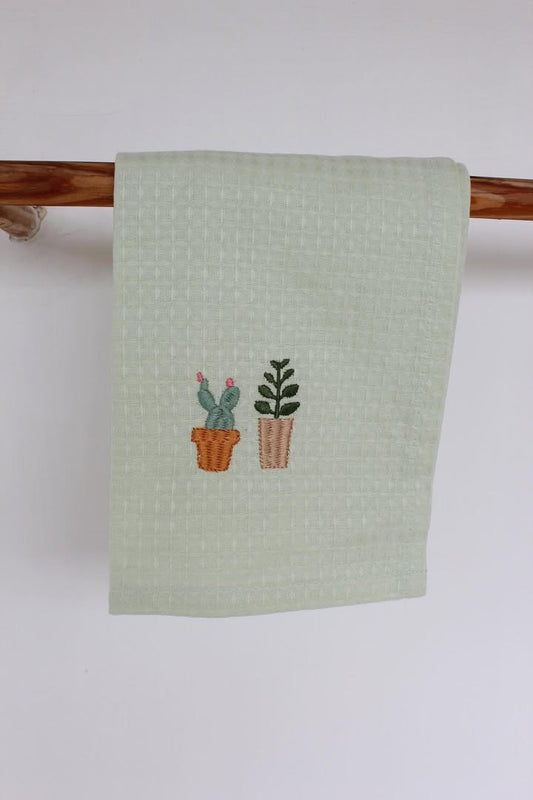 Face/ hand towels with embroidery - Green cactus