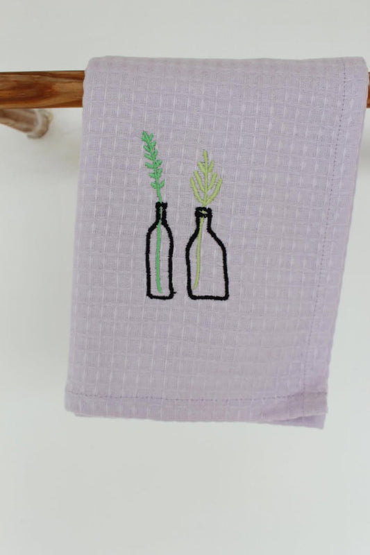 Face/ hand towels with embroidery - Purple Vase