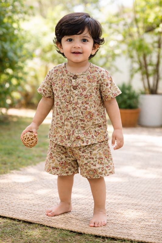 Unisex Kids hand block co-ord sets-Kalamkari