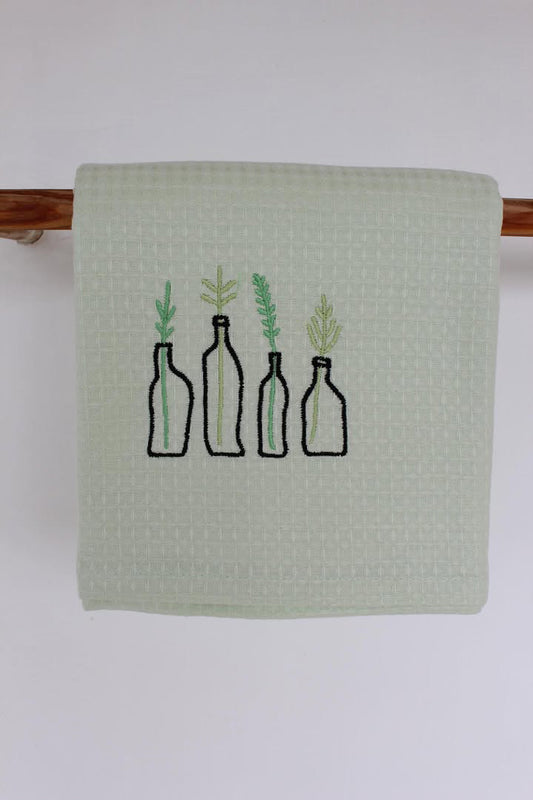Adult bath towels with embroidery - Green Vase