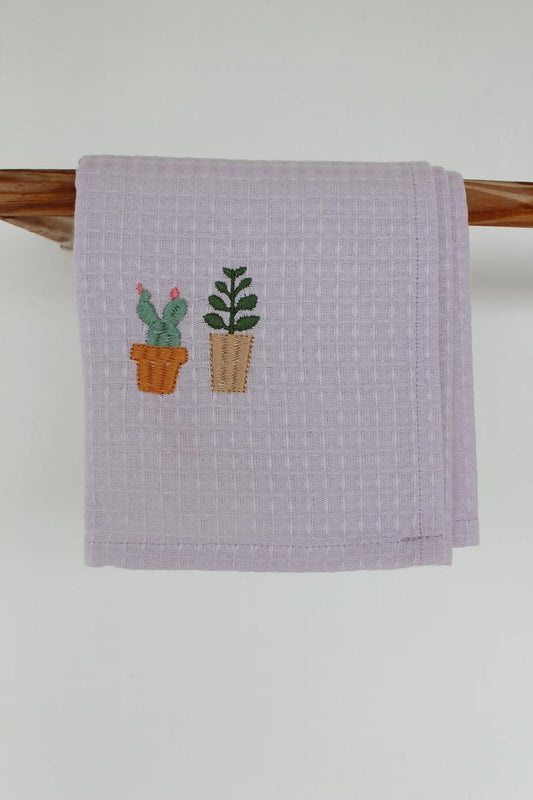 Face/ hand towels with embroidery - Purple cactus