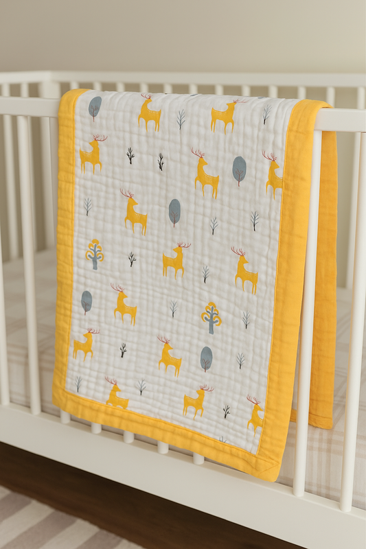 Muslin Cotton dohar for Kids- Yellow deer