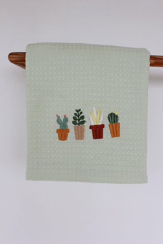 Adult bath towels with embroidery - Green cactus