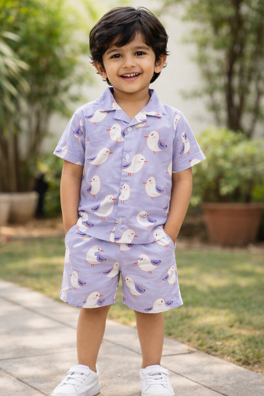 Unisex Kids Cotton Co-Ord Sets - Bird