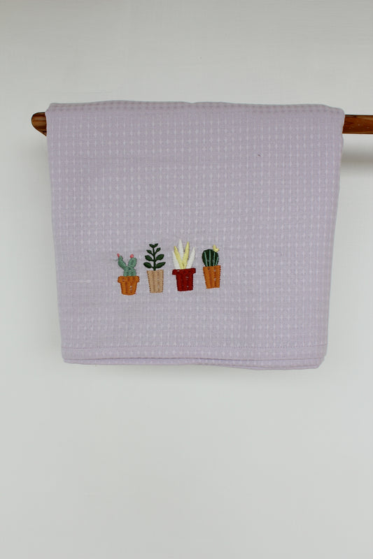 Adult bath towels with embroidery - Purple cactus