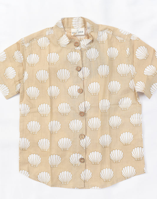 Kids Hand Block Printed Shirt-Sea shells