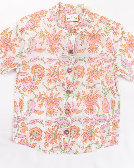 Kids Hand Block Printed Shirt- Floral