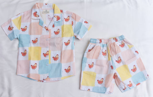 Unisex Kids Cotton Poplin Co-Ord Sets - chicken
