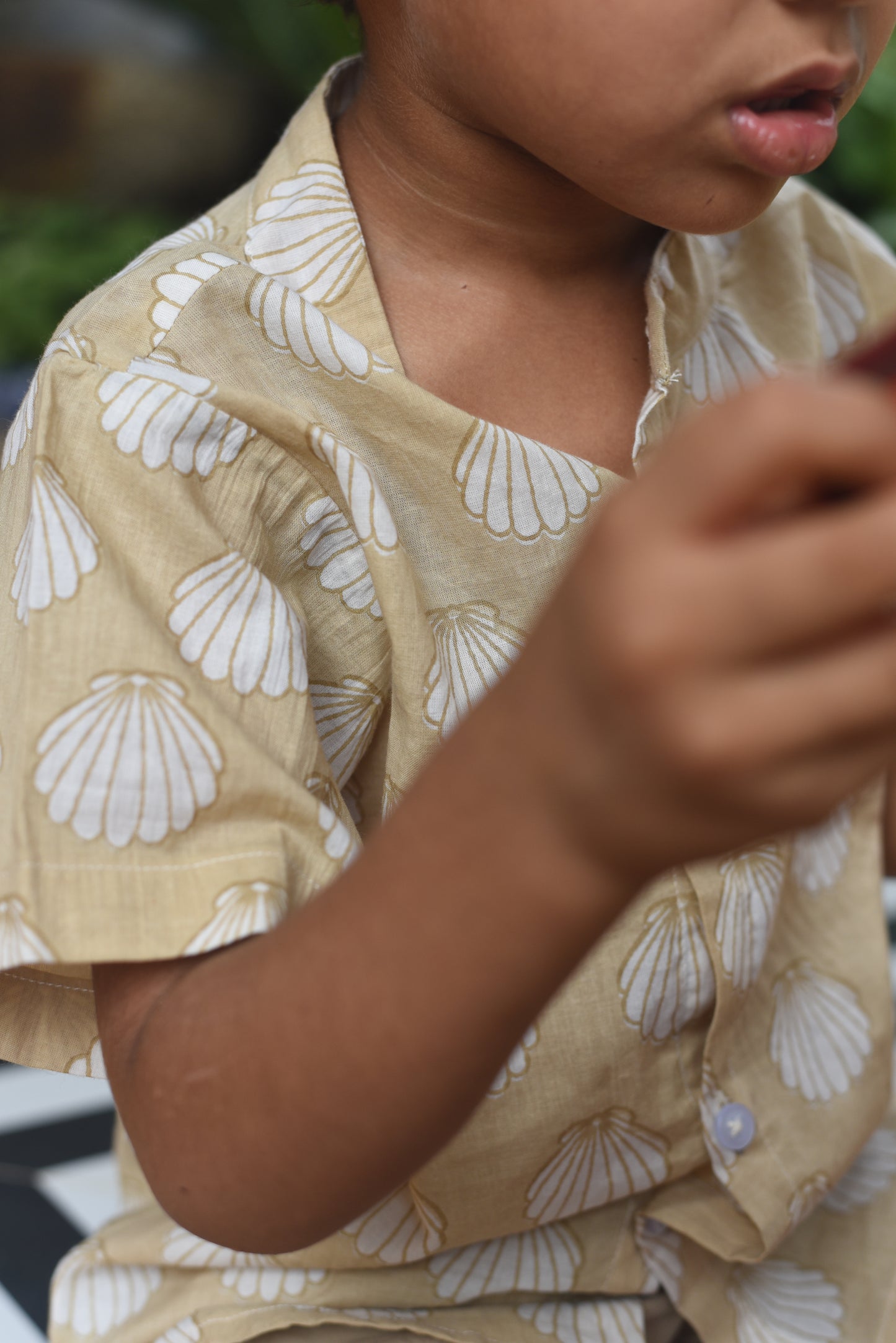 Kids Hand Block Printed Shirt-Sea shells