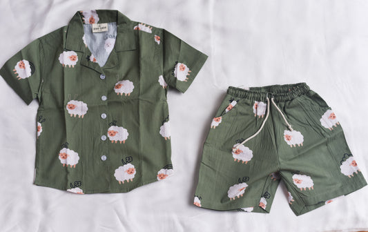 Unisex Kids Cotton Poplin Co-Ord Sets - Sheep