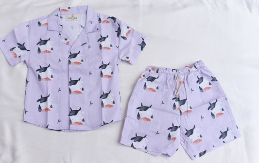 Unisex Kids Cotton Poplin Co-Ord Sets - Cow