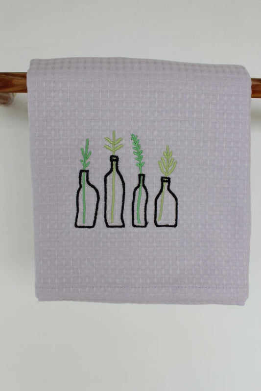 Adult bath towels with embroidery - Purple Vase