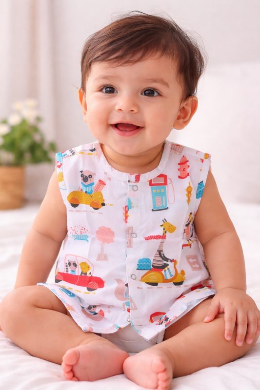 Cotton Poplin Jablas for babies / infants- Cars and buses