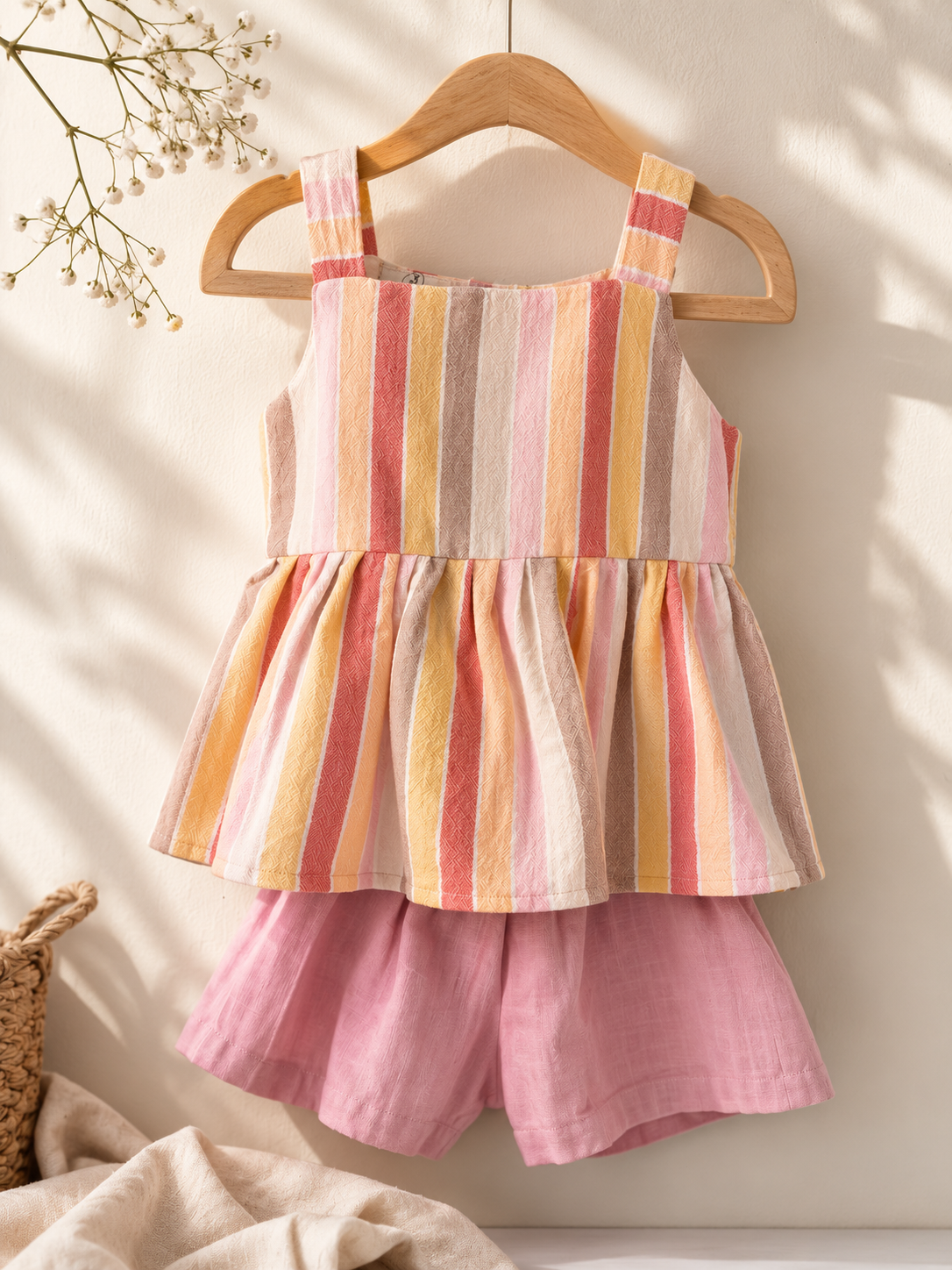 Girls Pastel Stripe Peplum Co-ord Set