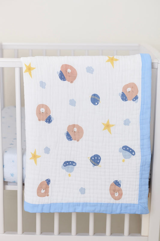 Muslin Cotton dohar for Kids-Blue teddy