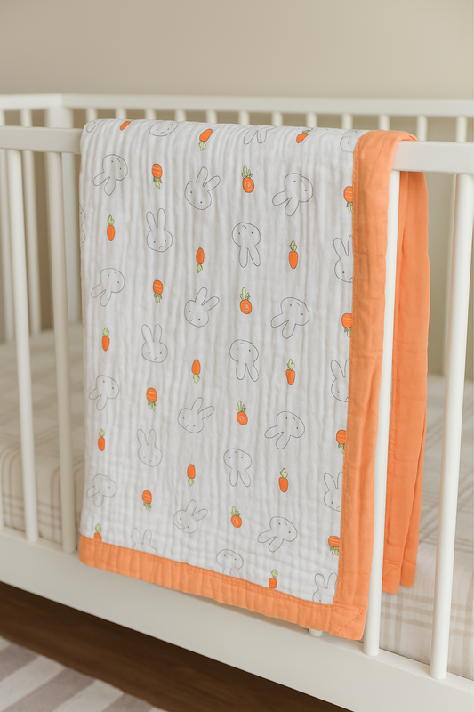 Muslin Cotton dohar for Kids- Orange bunny